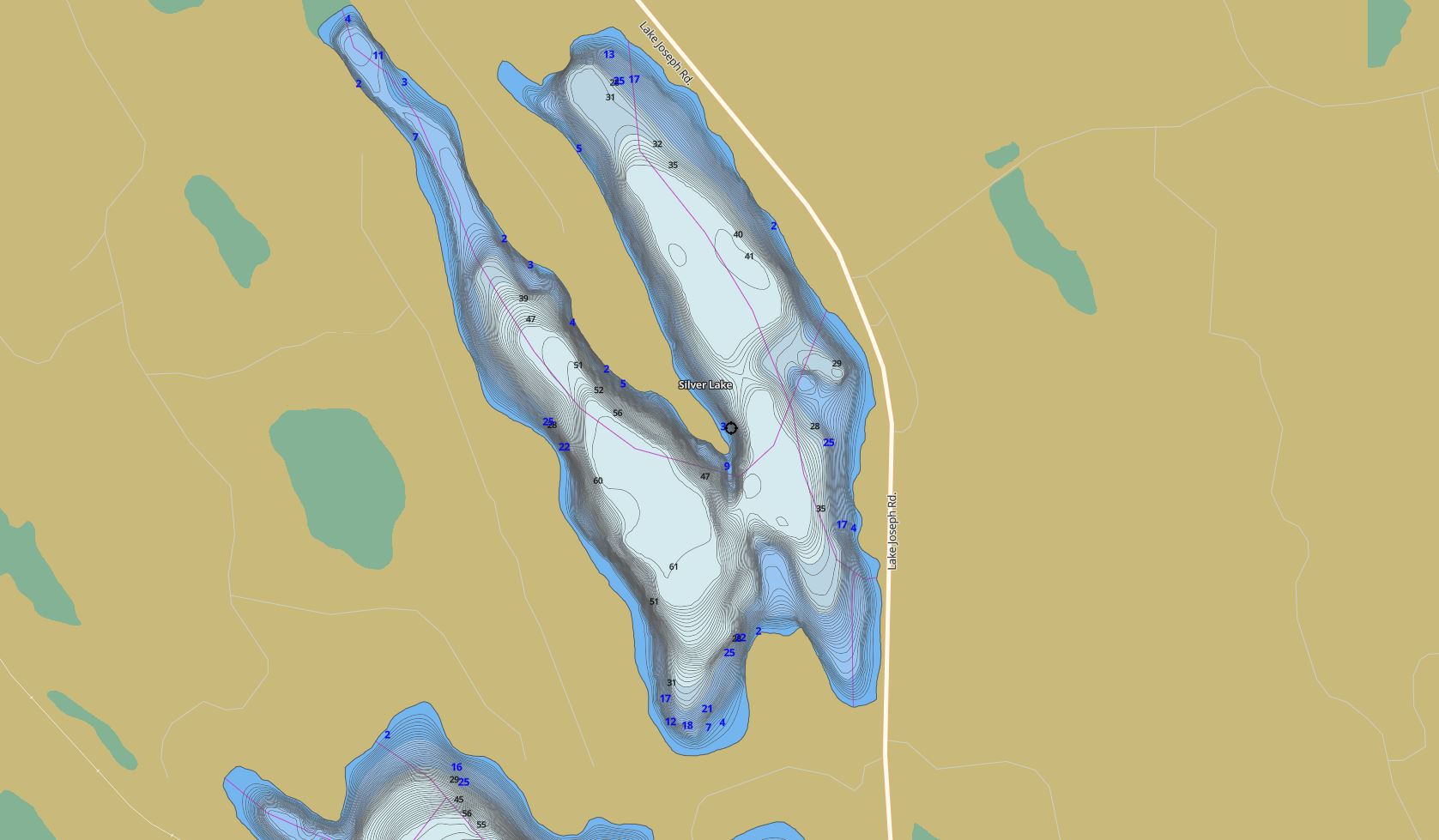 Contour Map of Silver Lake in Municipality of Seguin and the District of Parry Sound